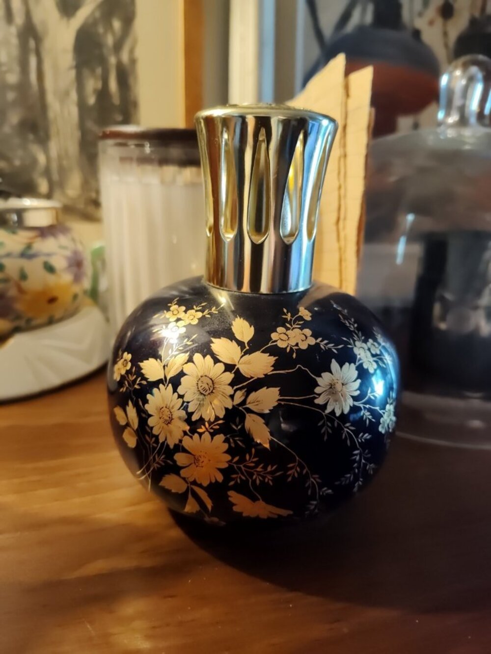vintage lampe berger lamp Limoges France Cobalt & Gold